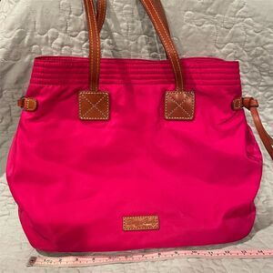 Dooney & Bourke Women's Bright Pink Nylon Tote Bag with Leather Trim